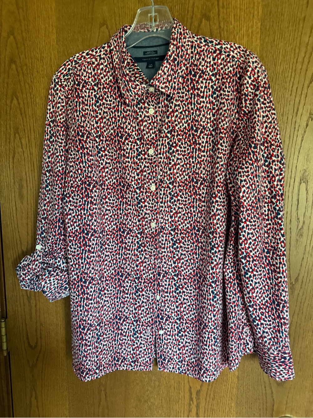 Tommy Hilfiger Red, White & Black Printed Button-Front Blouse